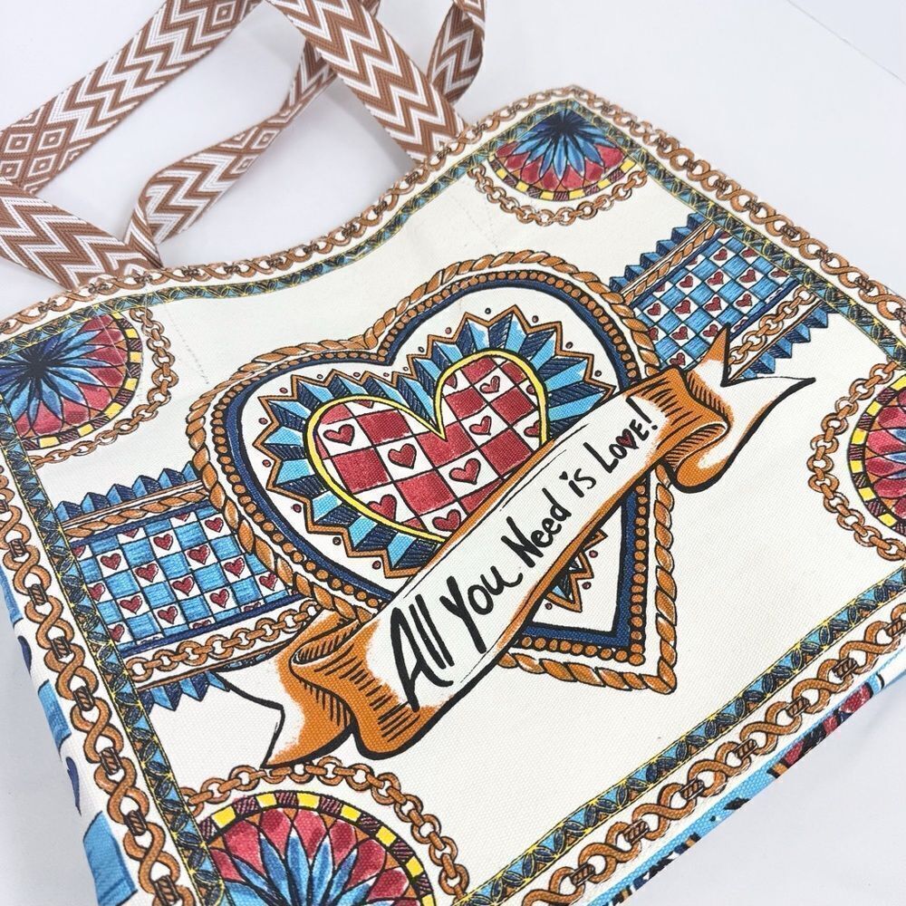 Brighton BELIEVE IN LOVE Blue Floral Original Artwork Collaboration Canvas Tote - Picture 7 of 16